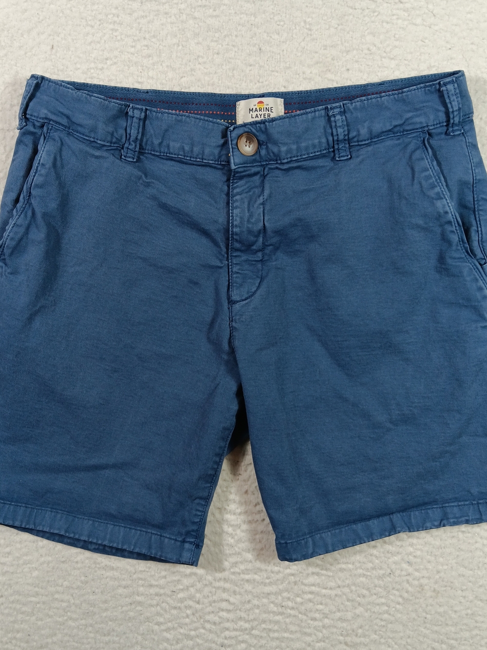 Marine Layer Walk Shorts Mens 34 Blue 7" Inseam Pockets Summer Organic Cotton